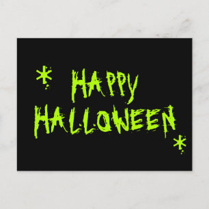 Carte Postale Happy Halloween mince néon vert et noir éffrayant