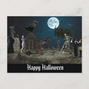 Carte Postale Happy Halloween Monster Scene Werewolf Zombie