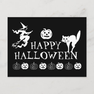 Carte Postale Happy Halloween noir blanc éffrayant