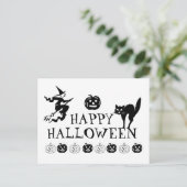 Carte Postale Happy Halloween noir blanc éffrayant mignon (Debout devant)