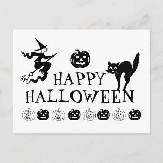 Carte Postale Happy Halloween noir blanc éffrayant mignon (Devant)