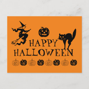 Carte Postale Happy Halloween noir et orange éffrayant