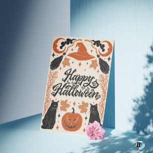 Carte Postale Happy Halloween Orange Black Retro Vintage