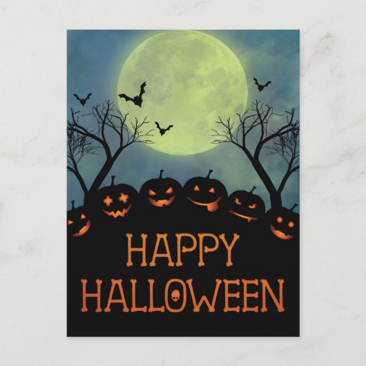 Carte Postale Happy Halloween Scary Citrouille chauves-souris (Devant)