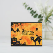 Carte Postale Happy Halloween Silhouette Chat noir et amis (Debout devant)