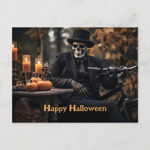 Carte Postale Happy Halloween Squelette dans un tuxedo vintage