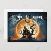 Carte Postale Happy Halloween triste maison hantée (Devant / Derrière)