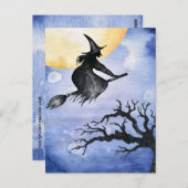 Carte Postale Happy Halloween vol WItch salutation (Devant / Derrière)