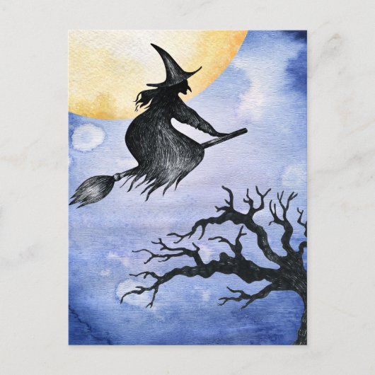 Carte Postale Happy Halloween vol WItch salutation (Devant)