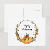 Carte Postale Happy Halloween Watercolor Citrouille Wreath (Devant / Derrière)