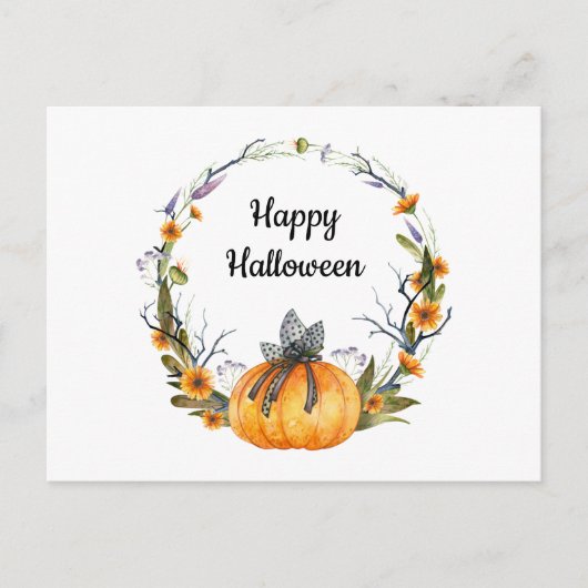 Carte Postale Happy Halloween Watercolor Citrouille Wreath (Devant)