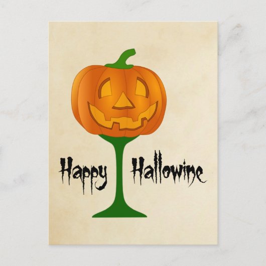 Carte Postale Happy Hallowine Vin Citrouille Halloween (Devant)