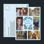 Carte Postale HAPPY HANOUKKA CUSTOM 6 PHOTO Holiday<br><div class="desc">J'espère que vous aimez ce design de vacances. Cliquez sur "personnaliser" pour éditer et ajouter vos propres photos et texte à l'avant et à l'arrière. Consultez ma boutique pour trouver des articles plus assortis comme des autocollants, des tasses, des serviettes, du papier d'emballage ainsi que d'autres motifs de vacances. Merci...</div>