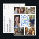 Carte Postale HAPPY HANOUKKA CUSTOM 6 PHOTO Holiday<br><div class="desc">J'espère que vous aimez ce design de vacances. Cliquez sur "personnaliser" pour éditer et ajouter vos propres photos et texte à l'avant et à l'arrière. Consultez ma boutique pour trouver des articles plus assortis comme des autocollants, des tasses, des serviettes, du papier d'emballage ainsi que d'autres motifs de vacances. Merci...</div>