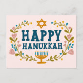 Carte Postale HAPPY HANOUKKA floral wreath Juif Personnalisable (Devant)