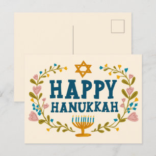 Carte Postale HAPPY HANOUKKA floral wreath Juif Personnalisable