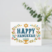 Carte Postale HAPPY HANOUKKA floral wreath Juif Personnalisable (Debout devant)