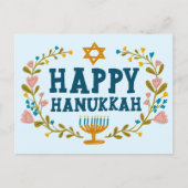 Carte Postale HAPPY HANOUKKA Floral Wreath Menorah Texte personn (Devant)