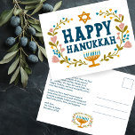 Carte Postale HAPPY HANOUKKA Floral Wreath Menorah Texte personn<br><div class="desc">Texte dessiné à la main et flûtes par moi pour vous. Cliquez sur "personnaliser" pour modifier et ajouter votre propre texte et retourner l'adresse au verso de la carte postale ou modifier les couleurs arrière - plans. Tout est personnalisable. Pour plus de designs et de couleurs, consultez ma boutique !...</div>