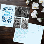 Carte Postale Happy Hanoukka Holiday CUSTOM 3 PHOTOS<br><div class="desc">J'espère que vous aimez ce design de vacances. Ajoutez vos propres photos et texte à l'avant et à l'arrière en cliquant sur "Personnaliser ce modèle". Assurez-vous d'organiser vos photos sous le "groupe" qui crée la bordure blanche. Tout est réglable. Ajoutez également votre texte à l'arrière et modifiez les couleurs arrière...</div>
