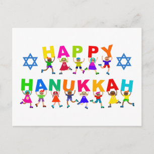 Carte Postale Happy Hanoukka mignon dessin Diverse Kids Texte