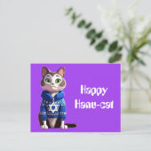 Carte Postale Happy Hanu-Cat | Chat dans Hanoukka Sweater (Debout devant)