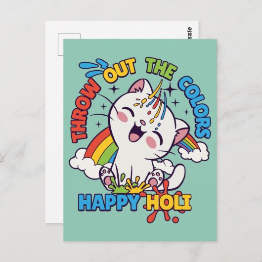 Carte Postale Happy Holi Cat (Devant / Derrière)