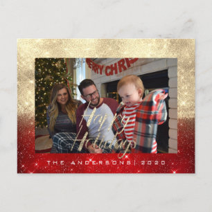 Carte Postale Happy Holidays Gold Cottage Photo Red Spark