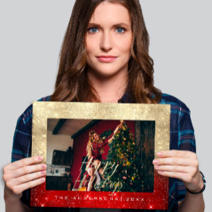 Carte Postale Happy Holidays Gold Cottage Photo Red Spark Postca