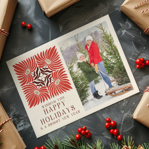 Carte Postale Happy Holidays Photo Modern Bold Rouge Floral