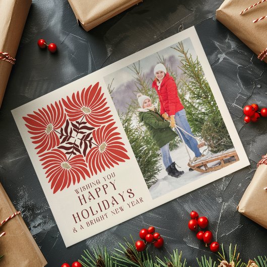Carte Postale Happy Holidays Photo Modern Bold Rouge Floral
