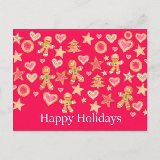 Carte Postale Happy Holidays watercolor gingerbread cookies (Devant)