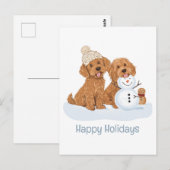 Carte Postale Happy Holidays Winter Goldendoodle Dog Snowman (Devant / Derrière)
