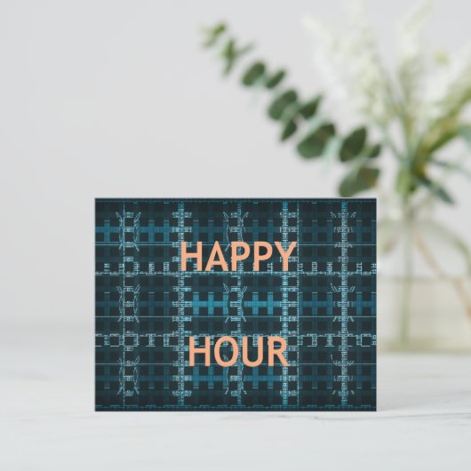 Carte Postale Happy Hour Texte bleu Vector Art Imprimer (Debout devant)