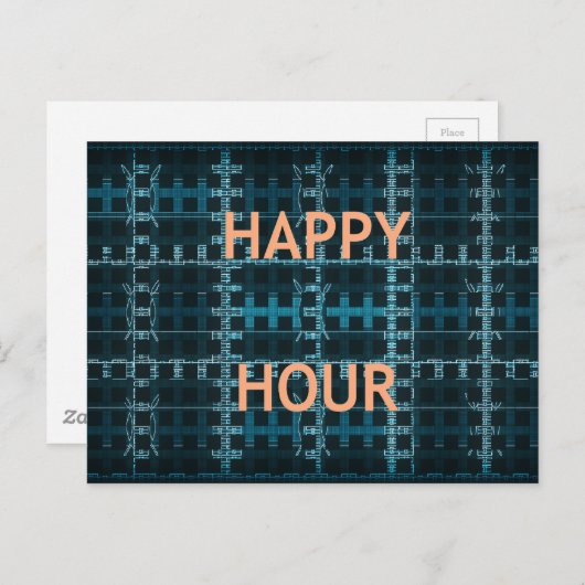 Carte Postale Happy Hour Texte bleu Vector Art Imprimer (Devant / Derrière)