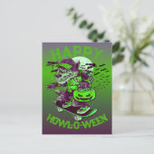 Carte Postale Happy Howl-o-ween Wolf équitation sur skateboard (Debout devant)