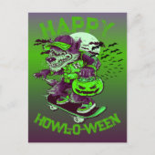 Carte Postale Happy Howl-o-ween Wolf équitation sur skateboard (Devant)