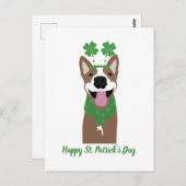Carte Postale Happy Jour de la Saint Patrick Brown chien vert (Devant / Derrière)