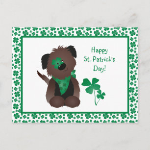 Carte Postale Happy Jour de la Saint Patrick Chien quatre feuill