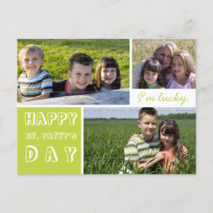 Carte Postale Happy Jour de la Saint Patrick Trois photos Vert B