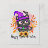 Carte Postale Happy Meow-o-ween -Chat Sorcière Noire (Devant)