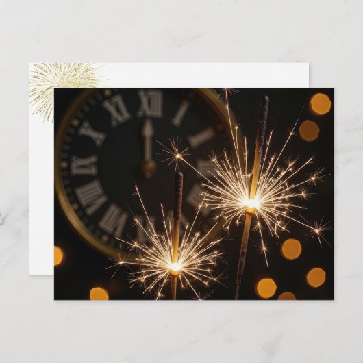 Carte Postale Happy New Year Sparklers On a Midnight Clock (Devant / Derrière)