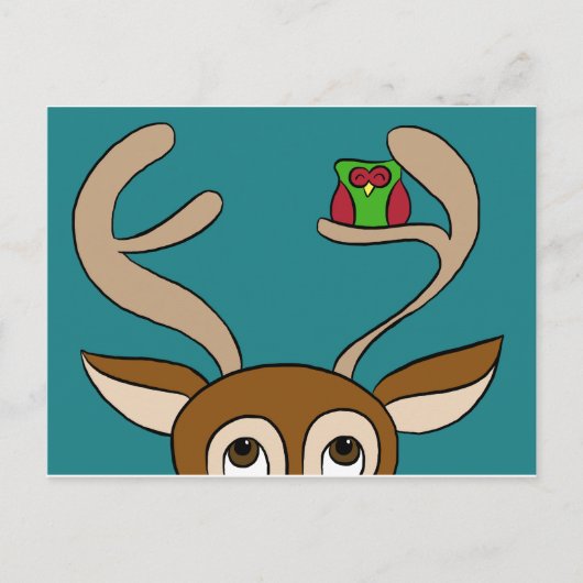 Carte Postale Happy Owl se retrouve chez lui avec Reindeer (Devant)