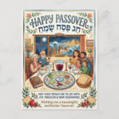 Carte Postale Happy Passover Chag Pesach Sameach Colorful Folk (Devant)