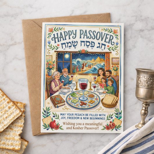 Carte Postale Happy Passover Chag Pesach Sameach Colorful Folk