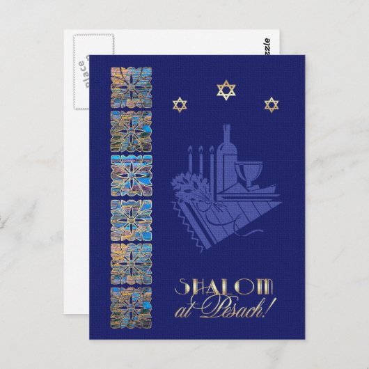 Carte Postale Happy Passover Star of David et Seder Table Icons (Devant / Derrière)