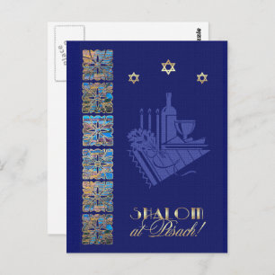 Carte Postale Happy Passover Star of David et Seder Table Icons