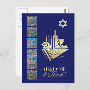 Carte Postale Happy Passover Star of David et Seder Table Icons