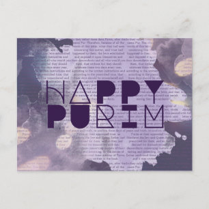 Carte Postale HAPPY PURIM in Purple with Esther Story