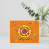 Carte Postale Happy Raksha Bandhan, orange, bracelet jaune (Debout devant)